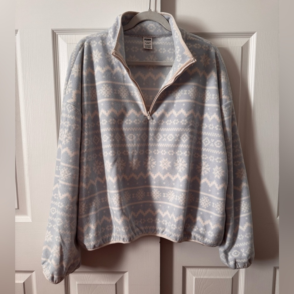 NWOT PINK Victoria’s secret 3/4 zip with pockets and elastic bottom. 25” L